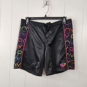 Roxy Swim Black Board Shorts Lace-Up Surf Long Bermuda Short Trunks Beach 3
